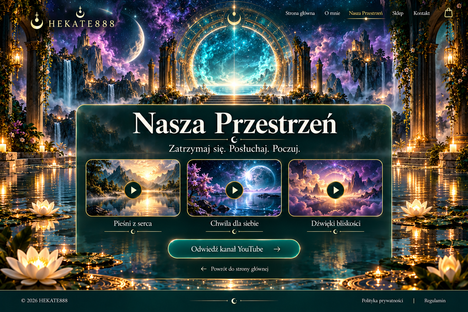 Nasza Przestrzeń — Zatrzymaj się. Posłuchaj. Poczuj. Mistyczny turkusowy portal, Pieśni z serca, Chwila dla siebie i Dźwięki bliskości.