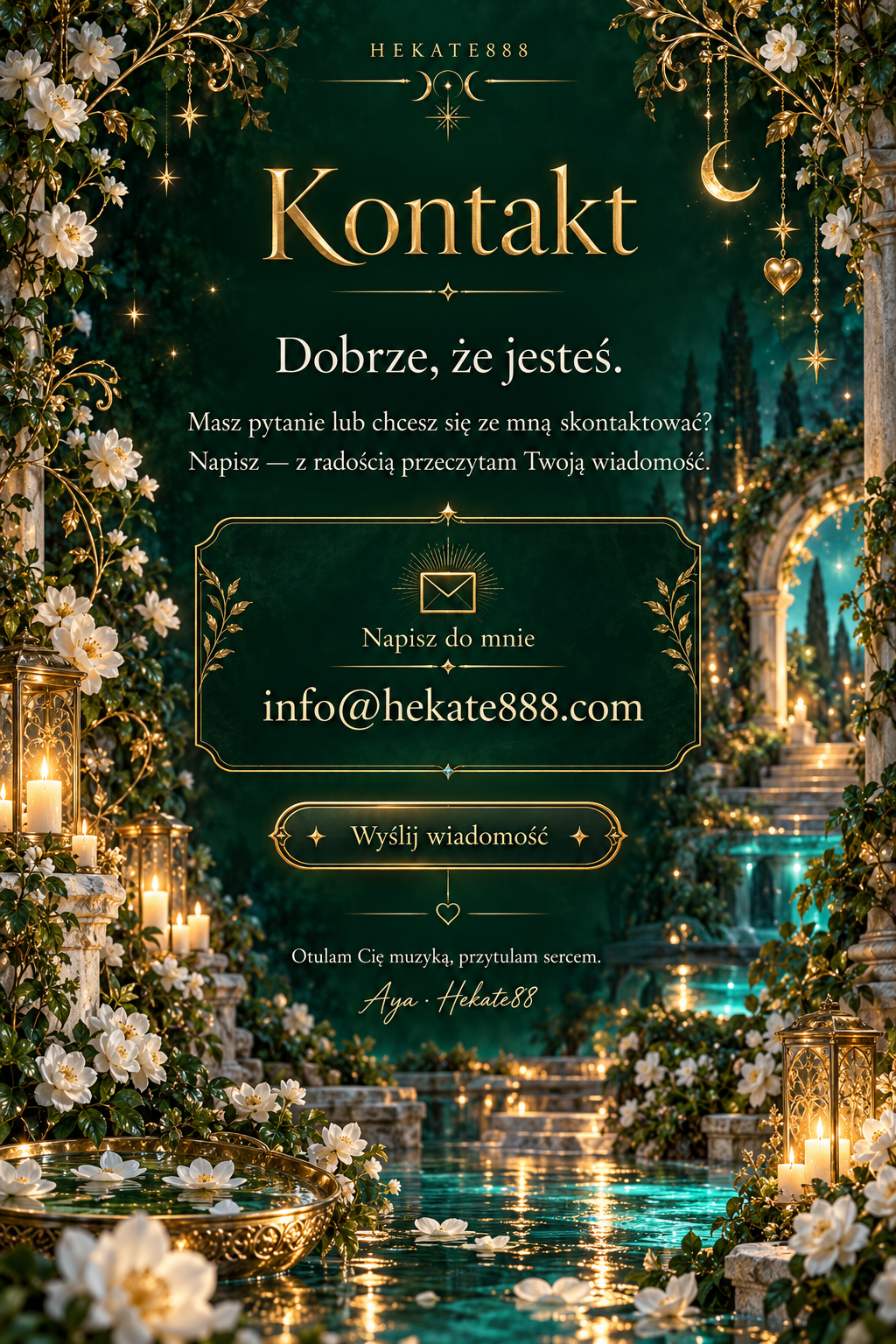Kontakt — Dobrze, że jesteś. Napisz do mnie: info@hekate888.com. Aya · Hekate888